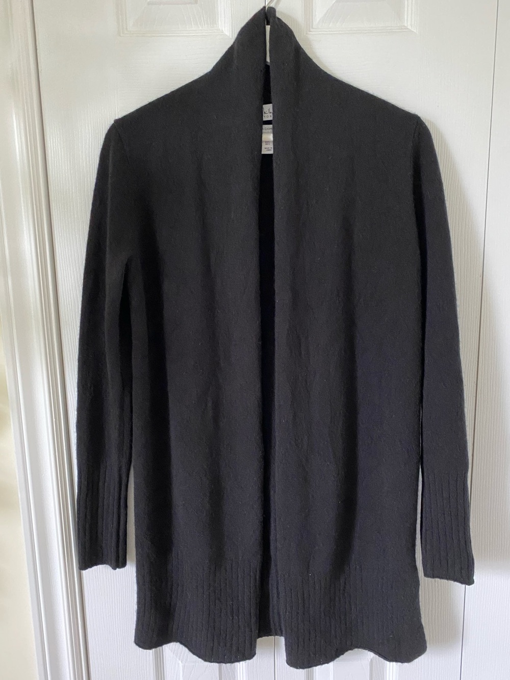 Nicole Miller 100% pure Cashmere  Open-Front long Cardigan Sweater Black Size S